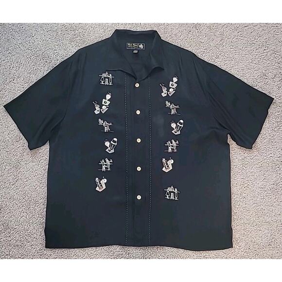 Nat Nast 100% Silk Embroidered Shirt Black XL Luxury Originals GUC - Picture 1 of 8